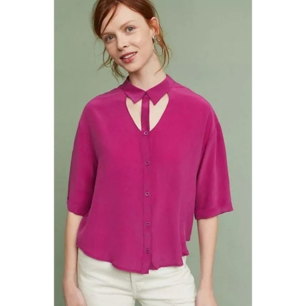 Anthropologie Maeve Mairead Pink Silk Blouse